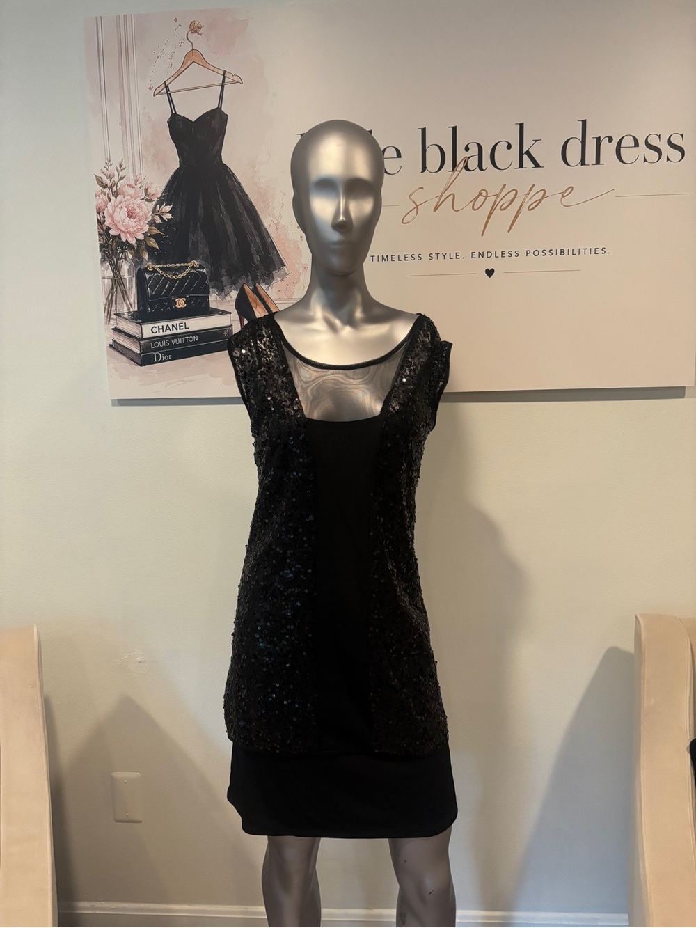 Laundry by Design Black Sequin & Mesh Mini Dress